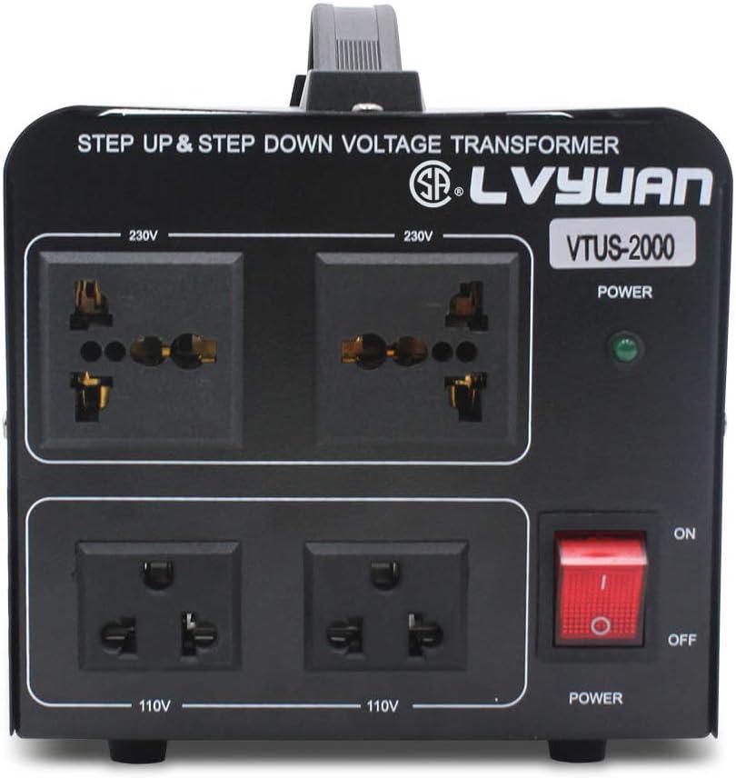 Voltage Transformer Converter 2000 Watt Step Up/Down Convert from 110-120 Volt to 220-240 Volt and from 220-240 Volt to 110-120 Volt with 2 US Outlets, 2 Universal Outlets