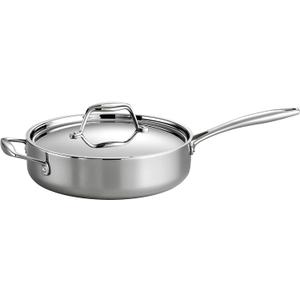 Tramontina Tri-Ply Clad Stainless Steel 3-Quart Saute Pan with Lid, Induction-Ready Cooking Pan, Dishwasher-Safe, NSF-Certified, Made in Brazil