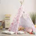 Silipull Floral Bow Teepee Tent Indoor Play Tent Coquette Playhouse Foldable Teepee for Indoor Reading Nook Room Decor Floral Bow