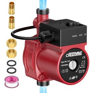 CrestWave Hot Water Recirculating Pump, 125W 115V Automatic Circulation Pump for Water Heater, Dual Control Modes for Domestic Hot Water Recirculating System