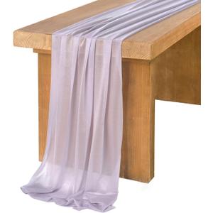 Ling's Moment 14Ft Light Purple Chiffon Like Table Runner Sheer Lilac Table Runner for Wedding Reception Rustic Boho Wedding Party Bridal Shower Purple Lavender Tablecloths Decorations
