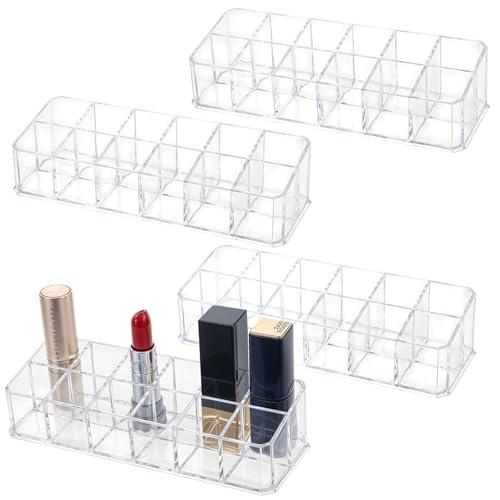 JOUTYFOR 4-Pack 12-Slot Acrylic Lipstick Organizer, Lipstick Holder, Lip Gloss Organizer, Cosmetic Storage Display, Perfect Storage Solution for Drawer, Vanity, Bathroom, and More
