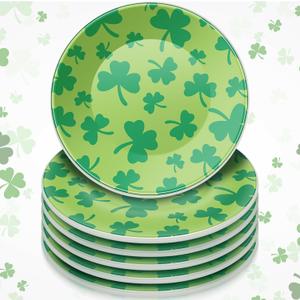 6 Pcs 6 Inch St. Patrick's Day Ceramic Decorative Plate Irish Shamrock Tableware Plate Leaf Clover Display Dish for St. Patrick's Celebration, Dinner Party, Wedding(Light Green)