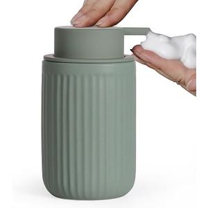 INGOFIN Ceramic Lotion Dispenser - 12oz Refillable Hand Soap Dispenser Bathroom, Modern Liquid Dispenser with Pump, Dish Dispenser for Kitchen, Matte Green