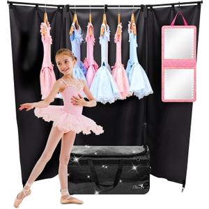 Dance Bag with Garment Rack and Curtain, 23" Rolling Dance Competition Duffle Bag with Garment Rack | Portable Dance Changing Room Suitcase for Dancers Athlete Livestreamer Cheerleaders