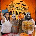 Mocsicka Happy Halloween Backdrop Orange Night Moon Graveyard Background Spooky Pumpkin Spider Web Halloween Party Cake Table Decoration Banner Photo Booth Props (8x6ft)