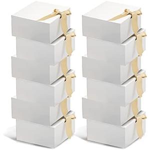 HUAPRINT gift boxes with Lids,White, 8x8x4inches,Bridesmaid Proposal Box,12 Sets,Kraft Paper for Wedding,Packaging,Present,Birthday,Cupcake Boxes,Crafting
