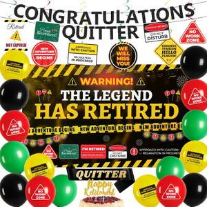 Retirement Party Decorations for Coworker, Funny Warning Theme Happy Retirement Decorations with Banner, Balloons & Cake Topper for Office Farewell, Retirement Decors for Men