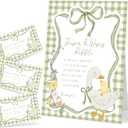 51 Pcs Diaper & Wipe Raffle Baby Shower Game, Silly Goose Sign with 50 Raffle Tickets, Green Gingham Mother Goose Baby Shower Diaper Wipe Game, Fun Gender Reveal Newborn Announcement Party Supplies