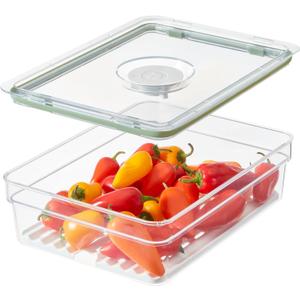 IDESIGN Large Short Produce Storage Bin with Insert Tray, The Fresh Collection  7.85 L x 10.5 W x 3 H, Clear Bin