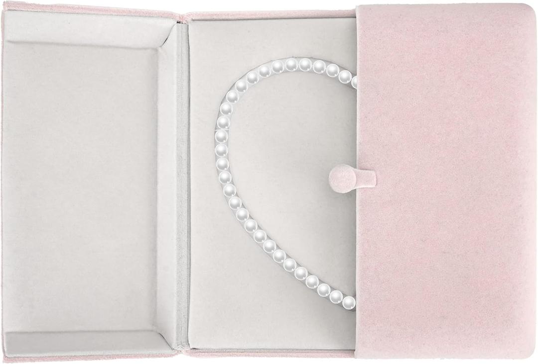 Pink Velvet Double-Heart Necklace Box - Pearl Jewelry Case, Heart-Shaped Jewelry Organizer for Pendant Necklaces, Proposal, New Year, Valentine's Day, Wedding Anniversary