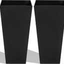 Worth Garden 2-Pack Black Matte Texture Square Tapered Planter - 25.5" H. Tall Plastic Plant Pots with Drain Hole for Indoor Outdoor - Modern Decorative Flower Pots for Front Porch, Patio, Deck