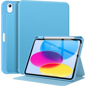 Supveco Case for ipad 10th Generation 10.9 Inch 2022 with Pencil Holder-[Multi Viewing Angles+Auto Wake/Sleep], Premium Folio Stand Case with Soft TPU Back Cover for iPad 10th Gen 2022-Blue