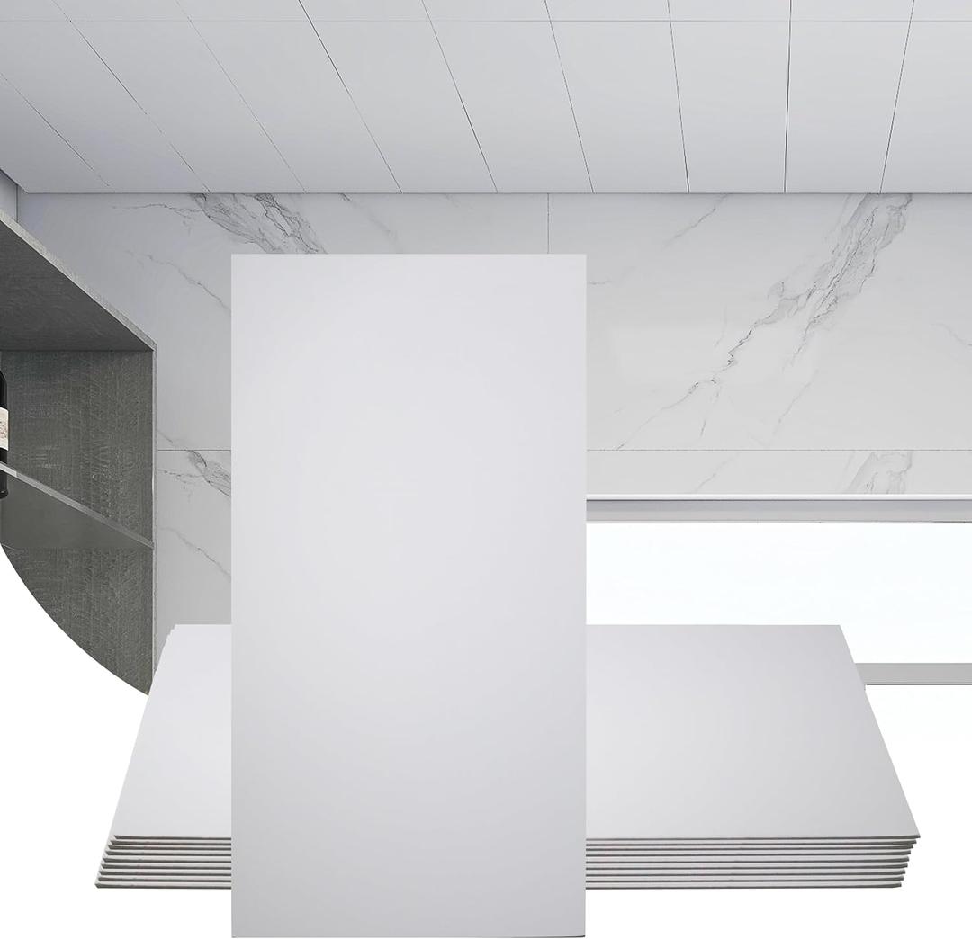 Sunnyglade 10-Pack Drop Ceiling Tile 2ft x 4ft, Smooth White PVC Ceiling Panel 24 x 48in, 5mm thicknesses Waterproof Reusable and Fire-Rated, 80 Sq. Ft (10, White)