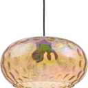Large Glass Pendant Lighting, 14" Hammered Lampshade Hanging Lamp, 3-Light Brass Gold Chandelier for Dining Living Room Kitchen Island (Amber Glass Shade, 14 Inches)