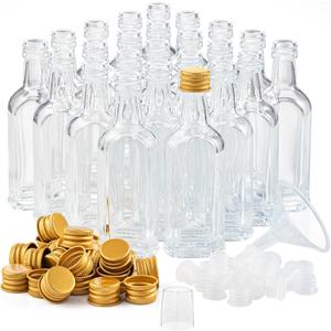 50 ml (1.7oz) Mini Small Glass Bottles With Leak Proof Gold Caps, Aluminum Lids, 24 Pack, For Liquor Wine Alcohol Ginger Shots Samples Decorative