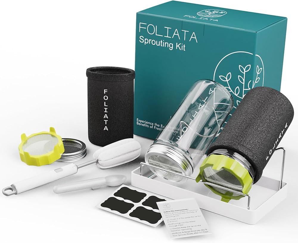 Foliata Glass Sprouting Kit with 2 Jars and Accessories, Clear