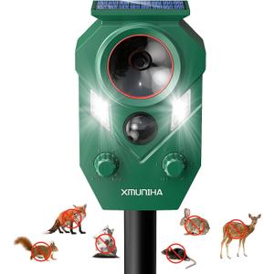Solar Ultrasonic Animal Repellent Outdoor, Deer Repellent for Yard with RIP Sensor, IP65 Waterproof Squirrels Repeller, Effective Deterrent Cat, Raccoons, Skunks, Rabbits (1 Pack, Green)