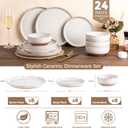 AmorArc 24 Pieces Ceramic Dinnerware Sets for 8, Handpainted Stoneware Plates and Bowls Set with Rustic Terracotta Underside, Scratch Resistant Dishes Set, Dishwasher & Microwave Safe