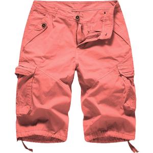 FOURSTEEDS Women's Casual Fitted Multi-Pockets Camouflage Twill Bermuda Cargo Shorts (10, Coral Essence)