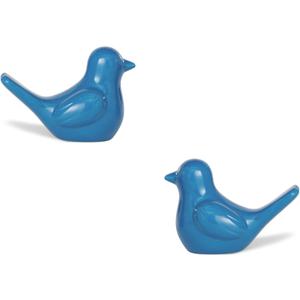 Small Blue Bird Statue Ceramic 2-Piece Set, 2 inch Cute Knick Knack for Home Office Shelf Desk Decor