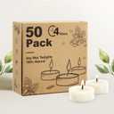 Unscented Soy Tea Lights Candles 50 Pack Bulk, 4 Hours Long Burning White Tea Lights,Non-Paraffin, Smokeless, Mini Tealight Votive Candles for Wedding, Table Centerpiece, Christmas Lights