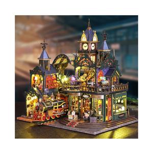 Steampunk Train Station DIY Miniature House Kit – Victorian Fantasy Railtrack Phantom City Dollhouse Kit – Wood 3D Puzzles Tiny House Book Nook Christmas Halloween Birthday