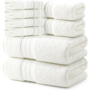 REDKISS 8 Piece Ivory Towels Set - 100% Cotton Towels Set with 2 Large Bath Towels, 2 Hand, 4 Washcloths, 600 GSM Highly Absorbent Bath Towel Sets, Cream Quick Dry Shower Towel for Family Dorm Gym