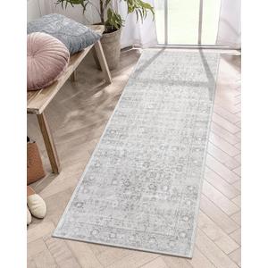 LIVEBOX 2x6 Washable Runner Rug - Kitchen Rug Runner Entryway Rugs, Low-Pile Vintage Grey Rugs for Bedroom, Non-Skid Soft Carpet for Bathroom Hallway (Silvergray)