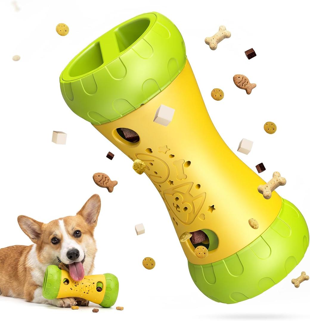Treat Dispensing Dog Puzzle Toy for Small Medium Large Dogs, Dog Toys for Aggressive Chewers, Mental Stimulating Slow Feeder, Boredom Relief Interactive Puppy Enrichment to Keep Them Busy Yellow