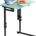 Adjustable Height Tv Tray Table,Portable Folding Tv Tray Dinner Snack Trays Table,Small Foldable C-Shaped End Table for Eating,Slide Under Couch Side with Sturdy MDF Top,No Assembly(Sea Blue+Black), 20.47 inches x 14.96 inches x 29.53 inches