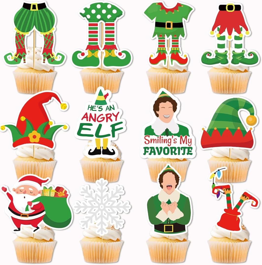 24 Pcs Christmas Cupcake Toppers Christmas Cake Decorations Buddy The Elf Decorations Elf Party Decorations