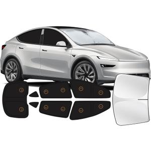 Fit for Tesla Model Y Juniper 2025 2026 Car Window Shades with Suction Cups (No Falling), 8pcs Privacy Sun Shade Set for Front Windshield Side and Rear Windows, Full Window Covers for Camping Napping