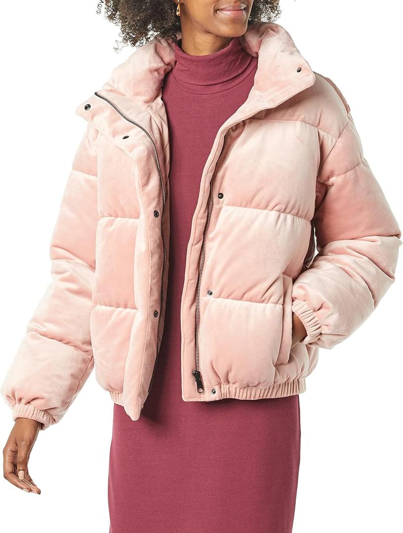 Amazon Essentials Women's Relaxed-Fit Mock-Neck Short Puffer Jacket  (Previously Daily Ritual) (4X, Dusty Pink)