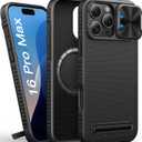 for iPhone 16 Pro Max Case with Stand, Compatible with MagSafe, Slide Camera Cover, Slim Fit, Military-Grade Protection, Rugged Hard Magnetic Men Phone Case for iPhone 16 Pro Max 2024, Black