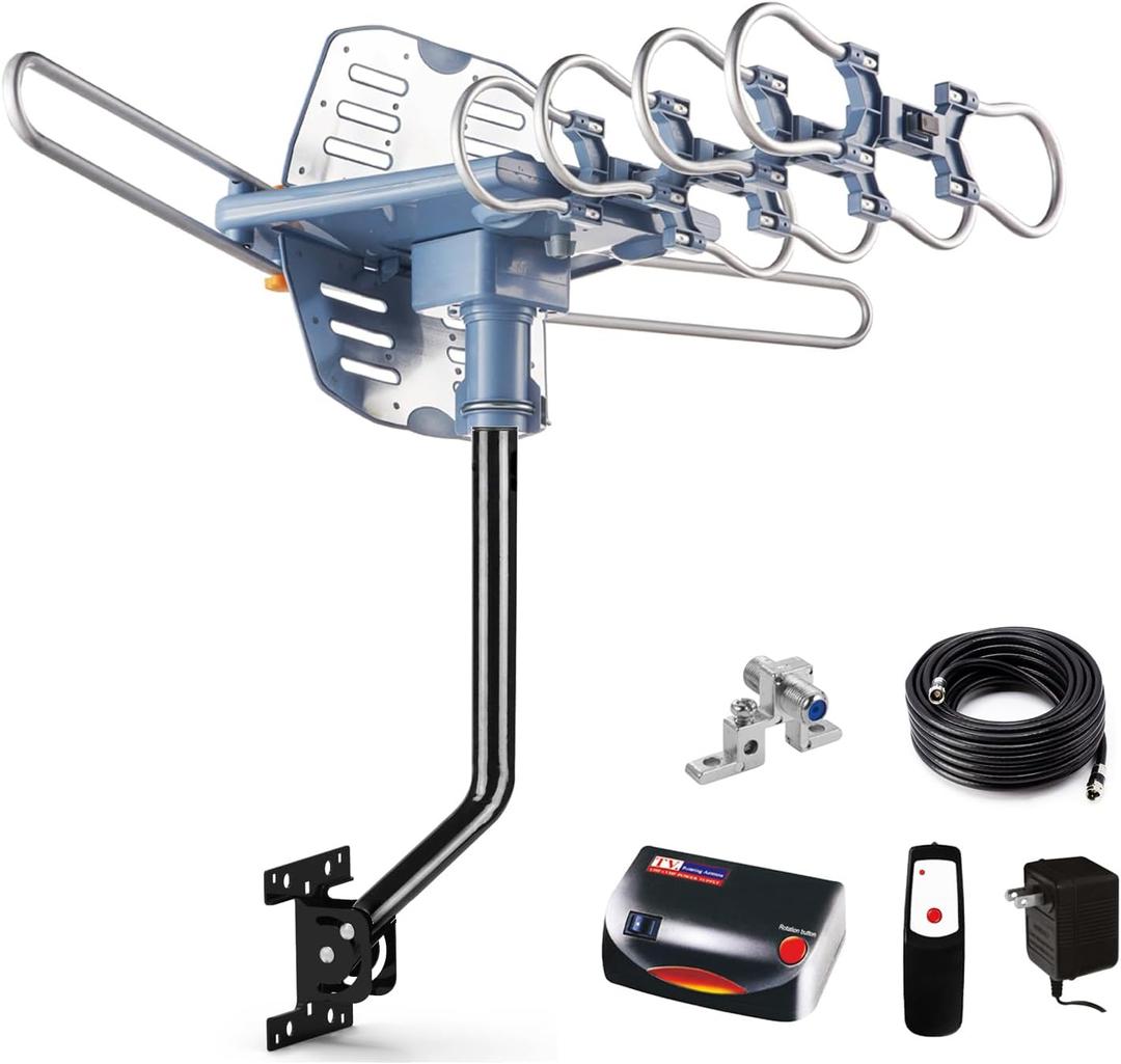 2025 Long Range Outdoor TV Antenna for Smart TV - Digital UHF VHF Free Local Channels, Ultra HD 4K 1080p ATSC 3.0 Antenna, Support 2 TVs, Complete Set Ease Installation with Mounting Pole