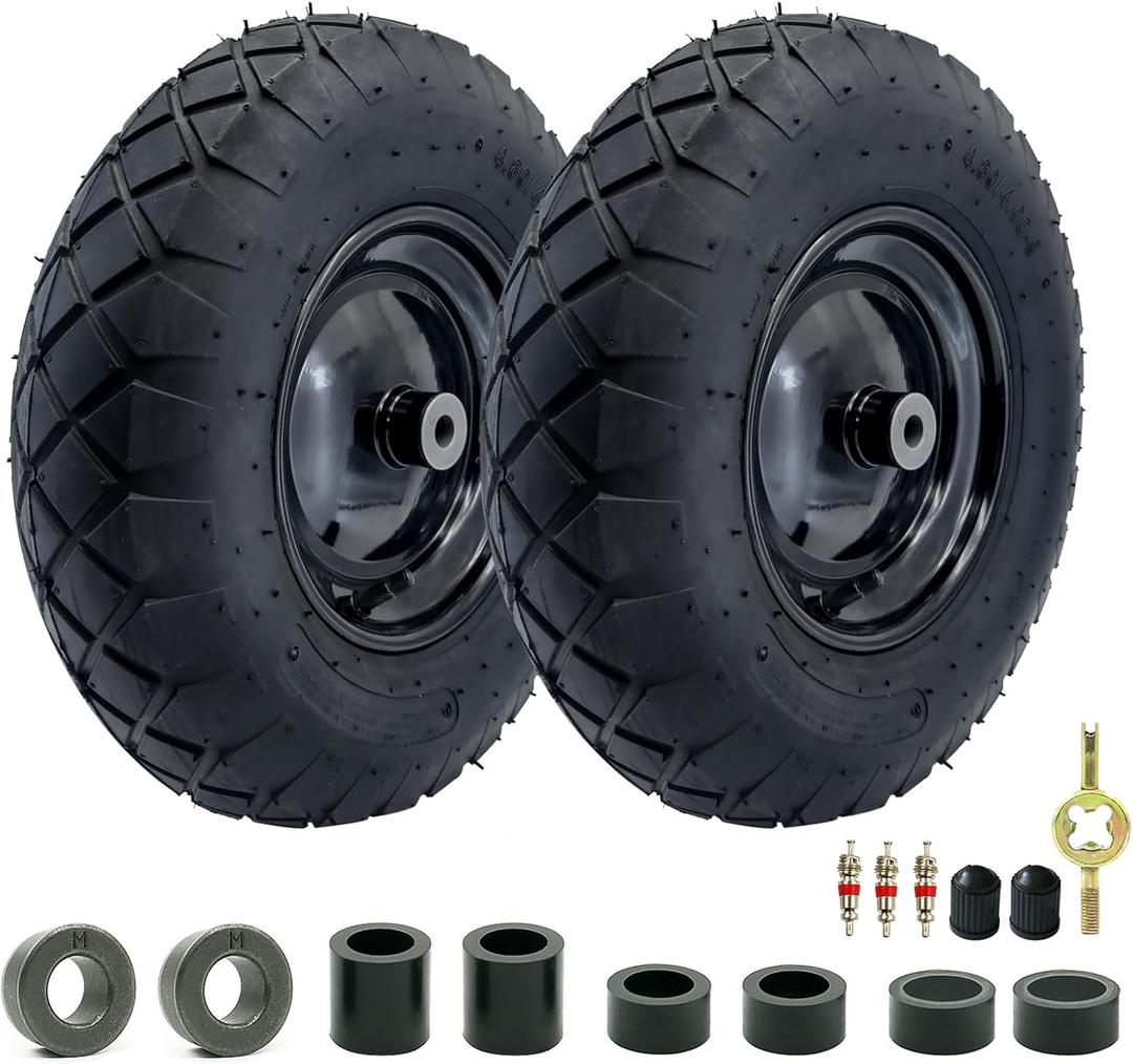 2-Pack of 4.80/4.00-8"Wheels,16" Pnuematic Tires,Steel Rim and 5/8"or 3/4" Axle Bore Hole,3-6" Centered Hub for Wheelbarrows,Garden Carts,Dump Cart,Utility Wagon and MoreAll Purpose Utility Tire