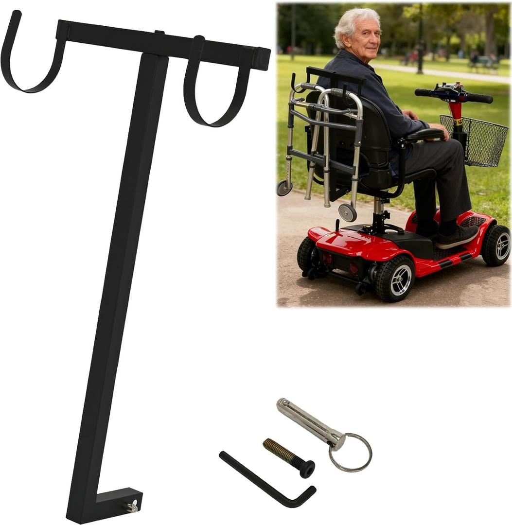 tonchean Universal Walker Holder for Mobility Scooter, Heavy Duty Mobility Scooter Accessories for Pride & Golden, Lightweight Large Load-Bearing Walkers Carrier, Easy Install Black