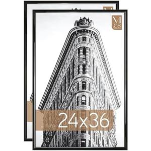 MCS Trendsetter 24x36 Poster Frame Black High-Gloss, Vertical & Horizontal Wall Hanging Large Picture Frame for Photos, Posters & Art Prints (2-Pack)