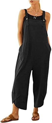 Shebote Womens Sleeveless Cotton Linen Adjustable Bib Overalls Baggy Jumpsuits Romper with Pockets Straps Jumpsuit, XL