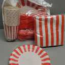 154 Pcs Carnival Table Party Supplies Set Red and White Stripe Tablecloth Disposable Circus Plates, Napkins, Cups, Forks, Spoon, Knifes for Carnival Halloween Birthday Party Decorations