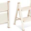 2 Step Ladder, 2 Step Stool for Adults, Folding Step Ladder with Secure Footing, Widened Pedal, Aesthetically Pleasing Looking, Blends Right into Domestic Rooms, Cream Chocolate