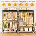 ULIFHOME P5 Plus Rolling Clothes Rack Heavy Duty, Clothing Racks for Hanging Clothes, Metal Garment Rack with Wheels, 3-Tier Portable Closet Rack 45'' W 20.5'' D 80.5'' H, Max Load 660 Lbs, Black