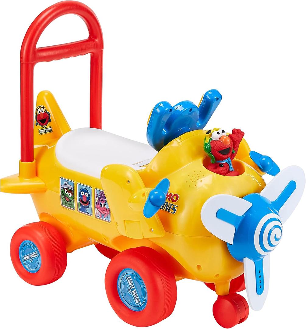 Kiddieland Sesame Street Elmo's Activity Plane Ride-On Toy, Lights Sounds Steering Wheel, Spinning Propeller, Imaginative Pretend Play for Toddlers, Small