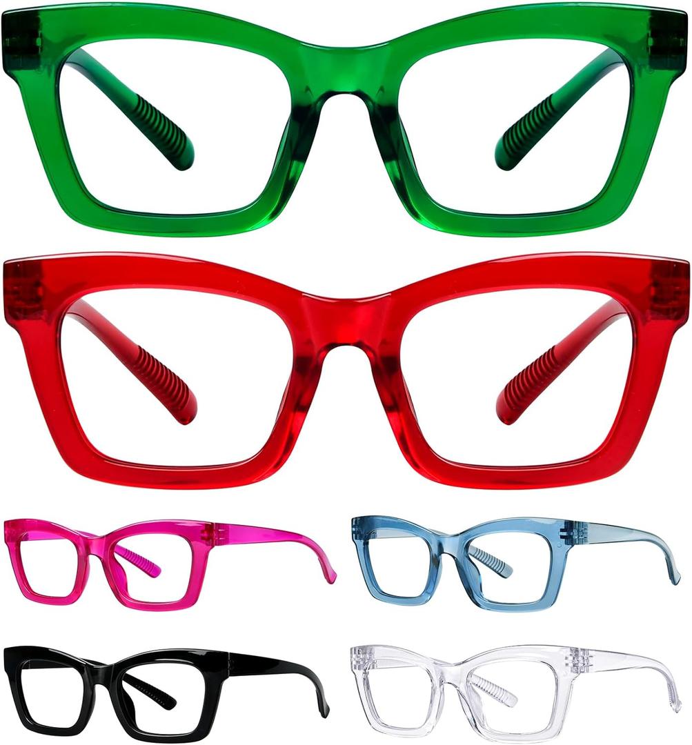 BFOCO Reading Glasses Metalless Screwless Spring Hinges Cat-Eye 6 Pack Readers for Women +2.00