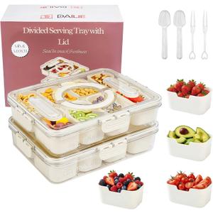 Snackle Box with Lid and Handle  Divided Snack Tray Organizer, Snack Organizer with Spoon & Fork for Travel, Charcuterie, Candy, Parties & Meal Prep