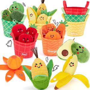 hahaland Baby Sensory Toys - 16 PCS My First Fruit Vegetable Color Sorting Play Food Crinkle, Rattle, Baby Toys 6-12 Months Montessori Toys for 1 Year Old Boy Girl Gifts Toddler Easter Basket Stuffers