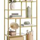 VASAGLE Bookshelf, 6-Tier Tall Bookcase, Display Shelf, Plant Stand, 11.8 x 31.5 x 70.9 Inches, Tempered Glass, for Study, Office, Living Room, Bedroom, Kitchen, Metallic Gold ULGT502A01