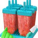 Popsicles Molds, Ozera Set of 6 Reusable Ice Pop Molds, Durable Popcical Molds Popsicle Maker Trays for Popsicles Making, Come with Funnel & Cleaning Brush (Light Blue)