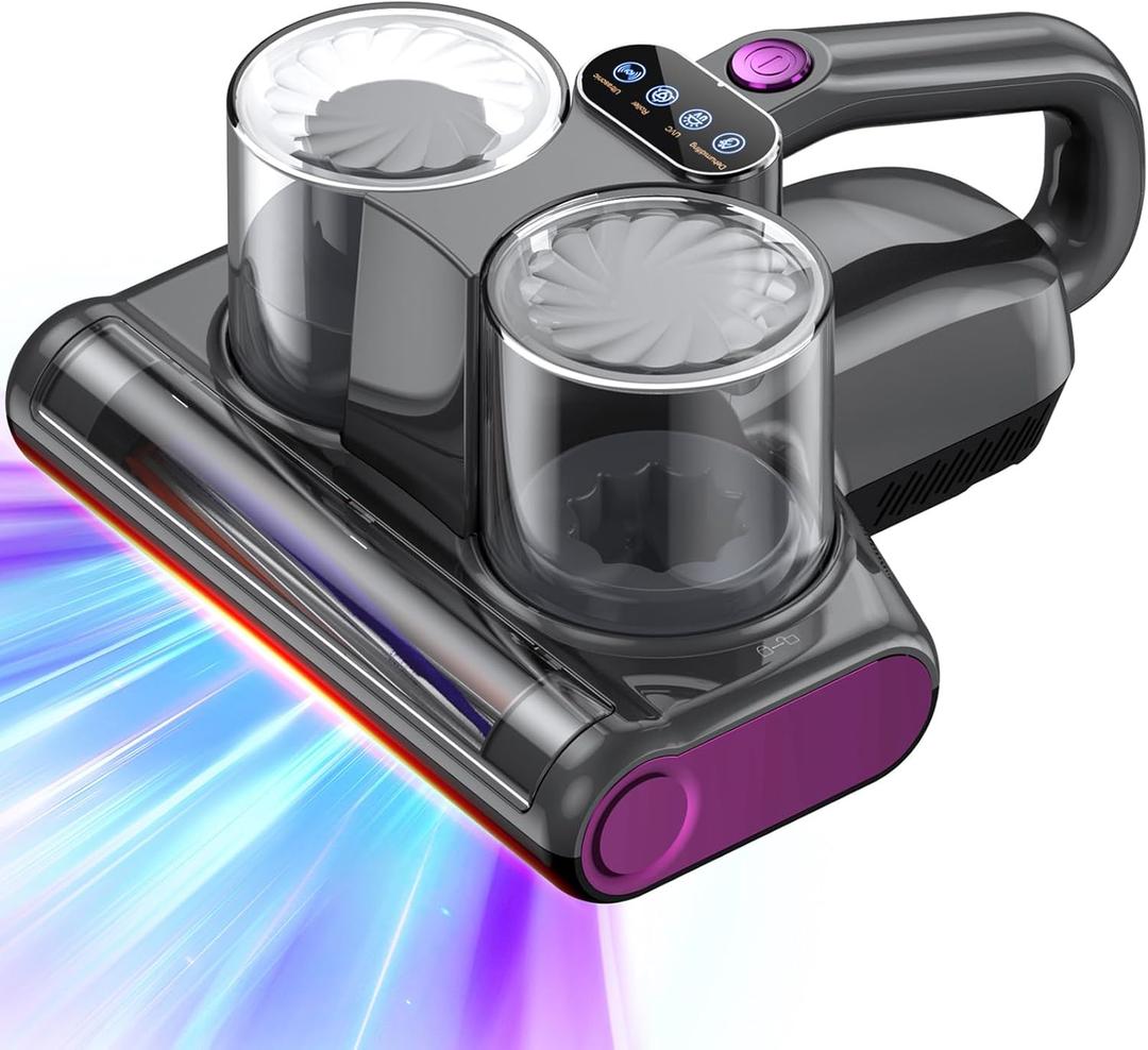 Mattress Vacuum Bed Vacuum Cleaner with UV 16Kpa Suction HEPA Filter 253.7nm UV-C Light & 30000 Rpm/Min Brushroll Rotation & Heating & Ultrasonic Quintuple Tech, Widened Suction Port, 500W, Corded (Dark Gray)